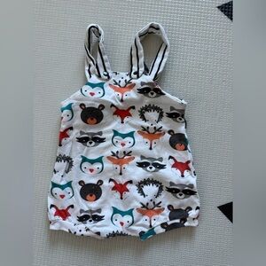 Boutique|Baby gender neutral Forest animal novelty print white bubble romper•••